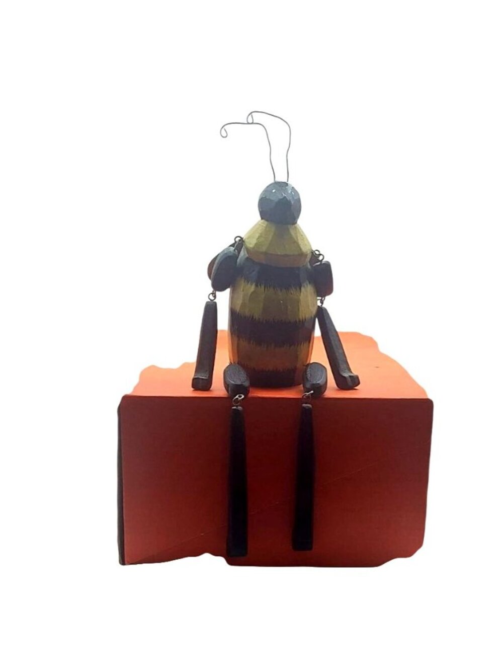Wood Honey Bee Shelf Sitter Figurine Hand Painted Primitive Rustic Farmhouse